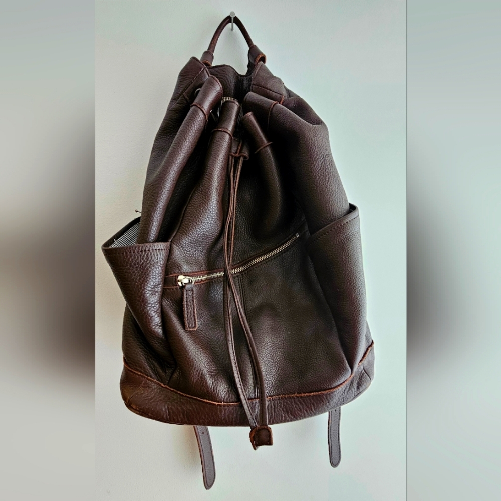 Unisex L.L. Bean brown pebbled leather rucksack back pack